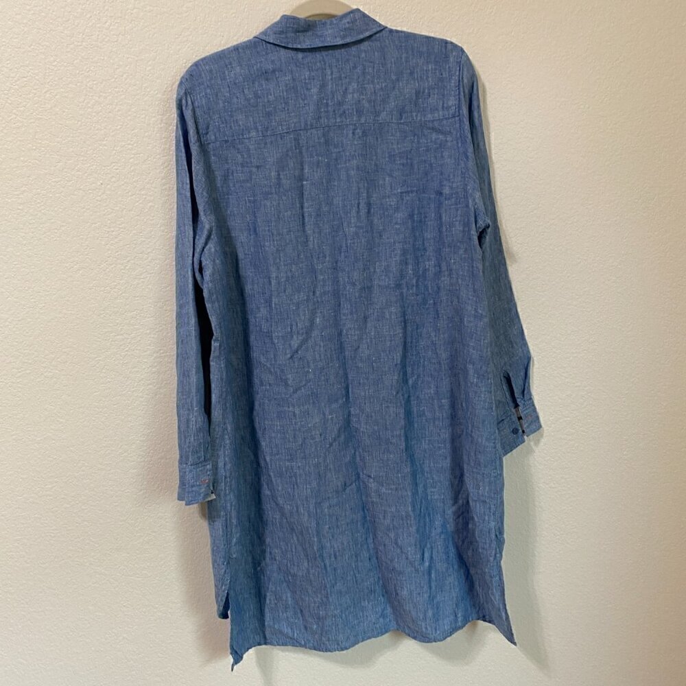 Soft Surroundings 100% Linen Blue Button Down Long Sleeve Shirt Dress Large - Picture 7 of 9